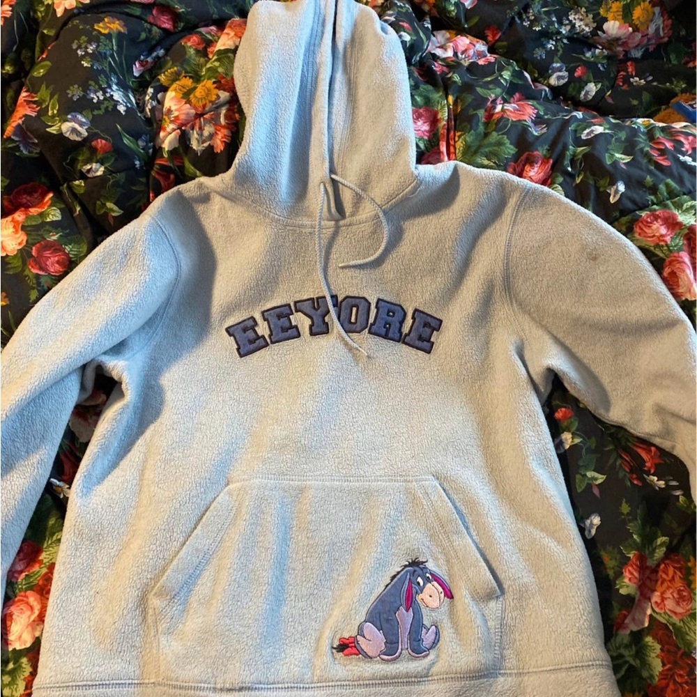 Vintage Eeyore light blue Hoodie with Embroidered Design